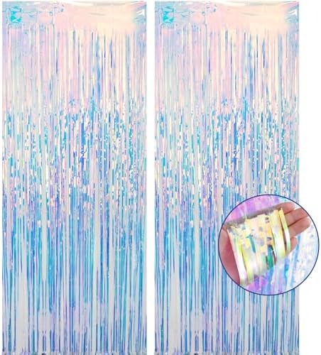 2 Pack Fringe Curtains Party Decorations,Tinsel Backdrop Curtains for Parties,Photo Booth Wedding Graduations Birthday Mermaid Frozen Sea Party Supplies (Iridescent) by BEAYFILY