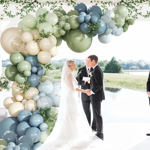 Dusty Blue Sage Green Balloon Arch Kit, 140Pcs Fog Blue and Light Blue Green Sand White Balloons Different Size with Heart Foil Balloon for Baby Shower Bridal Anniversary Birthday Party Decorations - Image 7