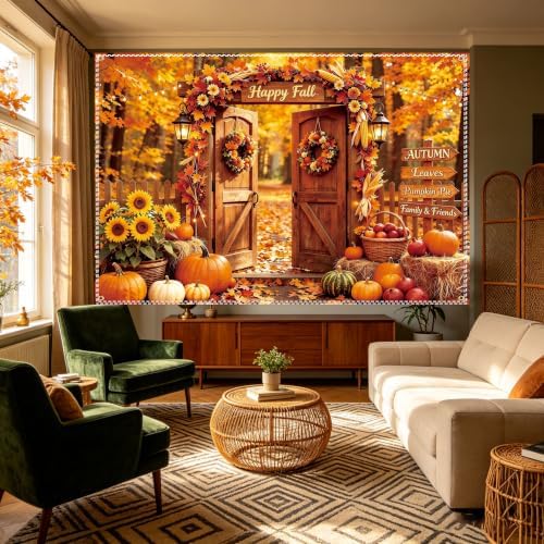 Fall Backdrop 10×6.5ft, with 100 Pcs Red & Yellow Artificial Maple Leaves - Image 6