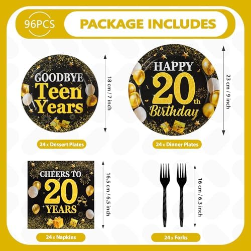 Grencian 96 Pcs Happy 20th Birthday Party Decorations, Serves 24 - Image 2