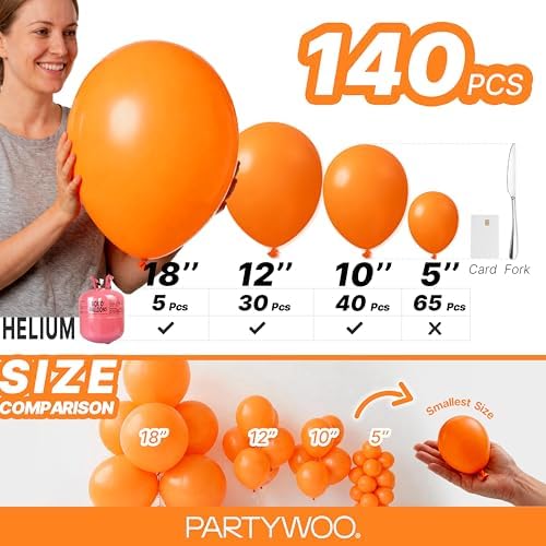 PartyWoo Orange Balloons 140pcs Fall Latex Helium Balloons Different Sizes - Image 6