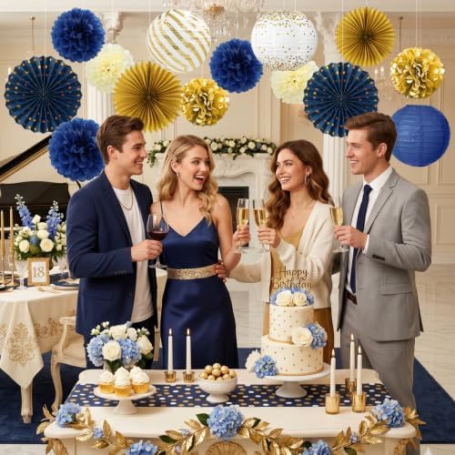 ADLKGG 14 Pcs Navy Blue and Gold Party Decorations, Navy and Gold Decor - Image 4