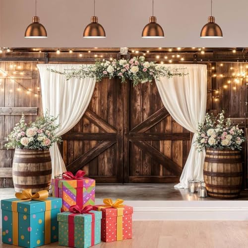 Barn Door Backdrop Western Cowboy Backdrop Wild West Theme Photography Background Rustic Cowgirl Party Banner for Farm Rodeo Wedding Birthday Party Photo Shoot Supplies, 12X10 Ft - Image 6