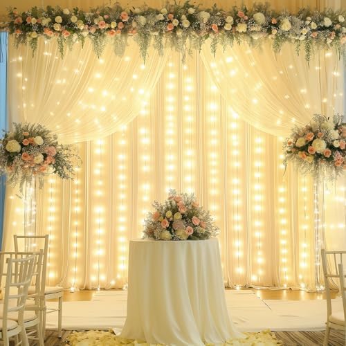 20x10FT Beige Wrinkle Free Backdrop Curtains with Lights String for Parties - Photo Curtain Backdrop with Lights for Wedding Decorations, Bridal Baby Shower Birthday Party Photography - Image 7
