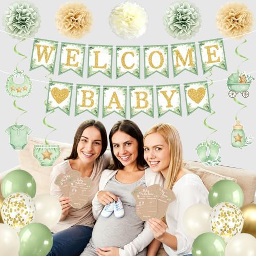 Sage Green Baby Shower Decorations Welcome Baby Banner Game Cards Kit - Image 4