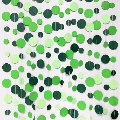 Green Party Decorations Ombre Green Circle Dots Garland Hanging Paper Polka Dot Streamer for Birthday Wedding Bridal Shower Summer Spring Easter St Patrick’s Day Golf Tea Party Supplies - Image 3