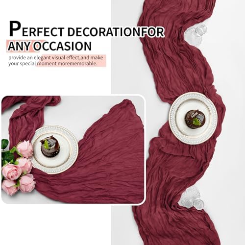 12 Pcs Burgundy Christmas Cheesecloth Table Runner 10Ft, Gauze Table Runners 21.5 x 120 inch,Semi Sheer Cheese Cloth Fabric Runner Bulk for Wedding,Party,Baby Shower,Bridal Shower - Image 6