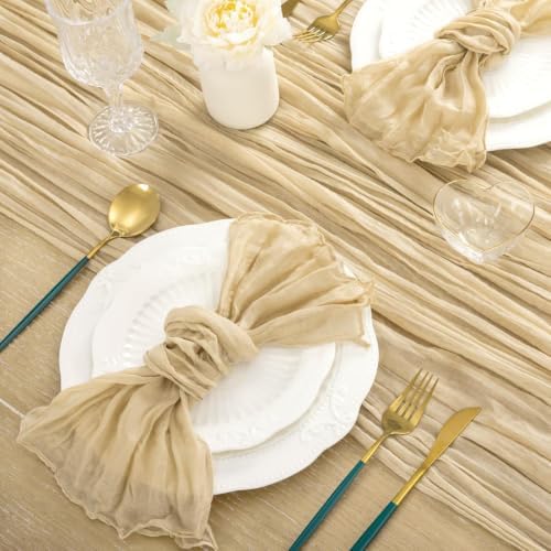 Champagne Cheesecloth Table Runner Farmhouse Fall Table Runner 10ft, 3 Pack - Image 6