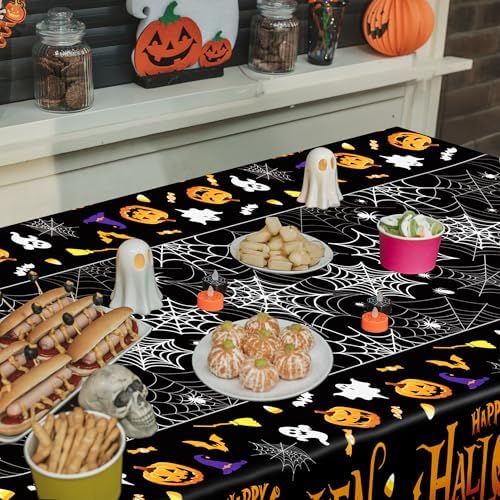 12 Pack Halloween Tablecloth Disposable Bulk 54" x 108" Pumpkin Spider Webs - Image 5