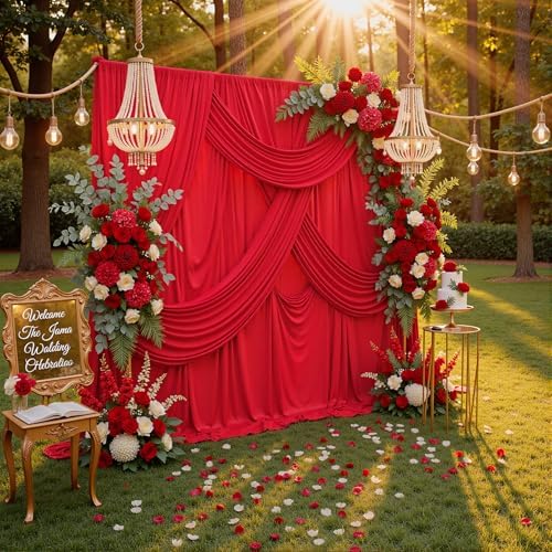 30ftx10ft Wrinkle Free Red Backdrop Curtains for Parties, 6 Panels 5x10ft Silky Polyester Photo Backdrop Drapes for Wedding Birthday Christmas Party Photography Background - Image 3
