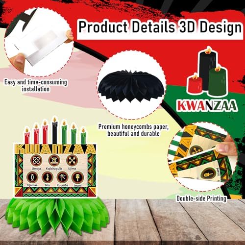 JULMELON 8Pcs Kwanzaa Table Decorations, Honeycomb Centerpiece Toppers - Image 3