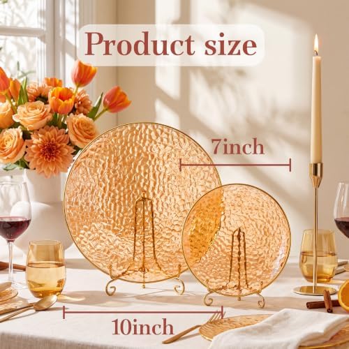 Rubtlamp 60Pcs Orange Plastic Plates, Orange Disposable Plates With Gold Rim, Hammered Plastic Plates Include 30 Dessert Platos, 30 Dinner Platos for Party - Image 2