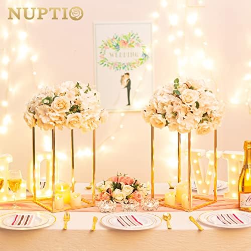 NUPTIO Black Vase Wedding Centerpieces, Geometric Stand, 15.7" Tall, 10 Pcs - Image 3