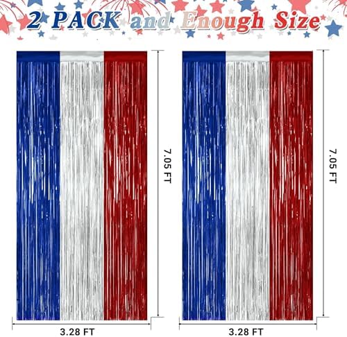 ZATAYE 2 Pack Blue Silver Red Foil Curtain Streamer Decorations - Image 2