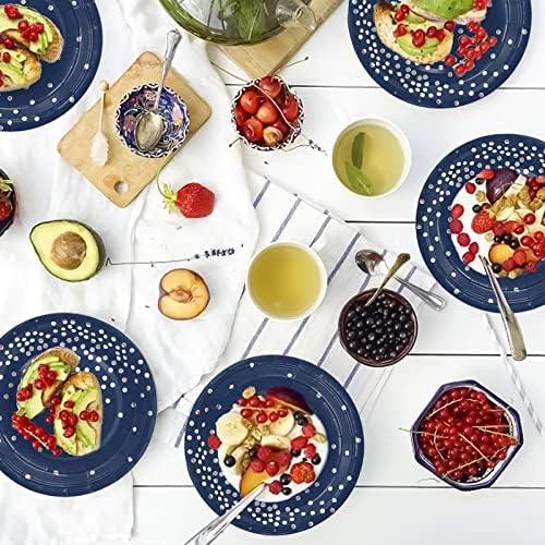 168Pcs Navy Blue Plates and Napkins Party Supplies, Navy Blue Paper Plates Serve 24, blue and Silver Party Decorations, for Fathers Day, Graduation, 4th of July, Hanukkah Party - Image 7