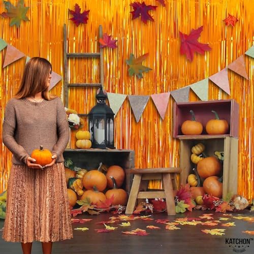 KatchOn Orange Fringe Backdrop Curtain 3.2x8 Feet, Pack of 2, Halloween - Image 7