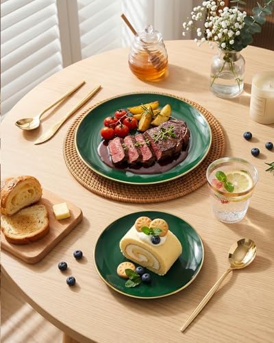 bUCLA 150PCS Green Plastic Plates - Green and Gold Disposable Include 25 Each (Dinner & Dessert) Plates, 25 Knives, 25 Forks, 25 Spoons and 25 Cups, Ideal for Party&Christmas - Image 3