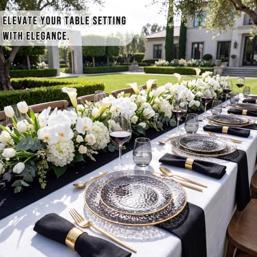 Rubtlamp 60Pcs Black Plastic Plates, Black Disposable Plates With Gold Rim, Clear Heavy-duty Party Plates, Hammered Plastic plates Include 30 Dessert Platos, 30 Dinner Platos for Party - Image 6
