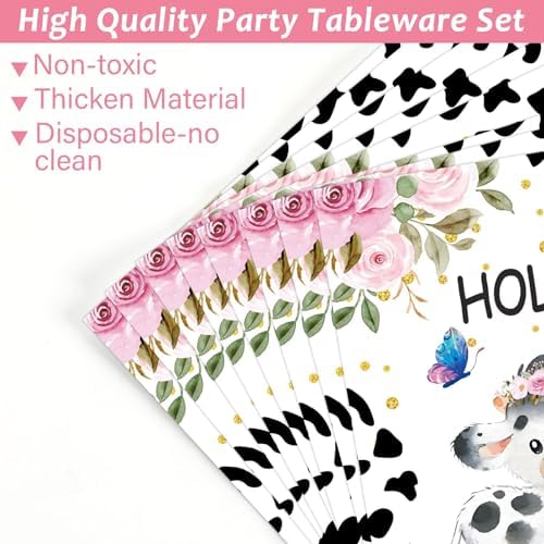 gisgfim 96Pcs Holy Cow Party Supplies Paper Plates Napkins Cow Party Decor - Image 4