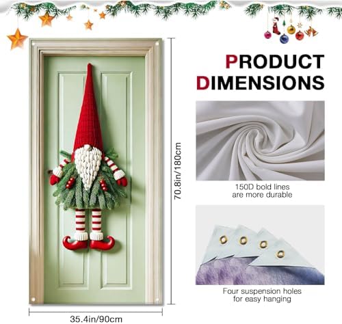 BlissYard Christmas Door Cover Red Hat Gnome 35 x 71 Inch - Image 6