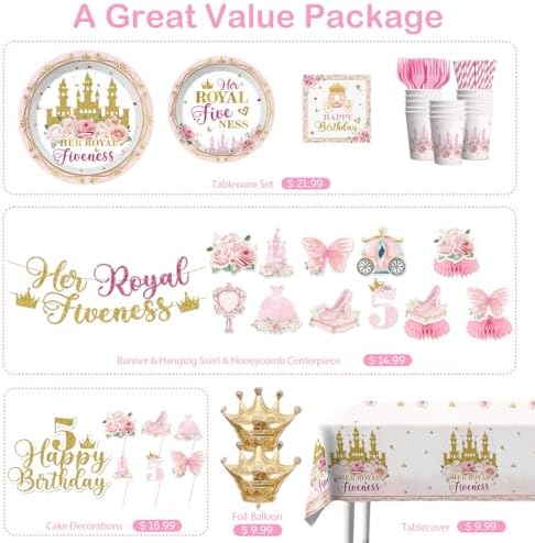Xynic 199Pcs 5th Birthday Decorations for Girls, 25 Serves - Image 3