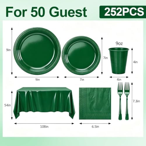 Green Plastic Plates for Party 50 Guests Disposable Green Dinnerware Set - Image 3