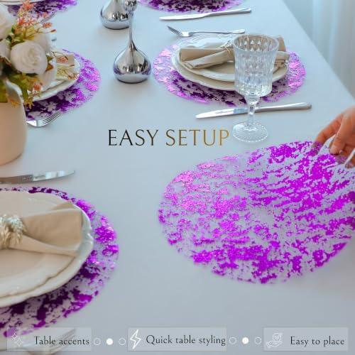Snowkingdom 50 Pcs Purple Placemats Round Disposable Glitter Charger 13" - Image 6