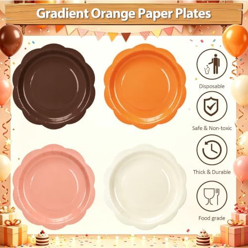 192Pcs Orange Paper Plates and Napkins for Fall Birthday, Thanksgiving - Image 3