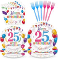 96Pcs Happy 25th Workiversary Party Decorations for Men Women Colorful Happy Work Anniversary Plates and Napkins Sets 25th Anniversary Decorations for Employee Worker Office Party Supplies Serves 24 by Greencian
