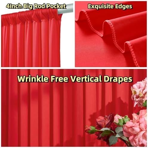 30ft x 10ft Wrinkle Free Red Backdrop Curtains for Parties, Polyester Photo Backdrop Drapes 6 Panels 5x10ft for Weddings Birthday Party Christmas Photography Background - Image 7