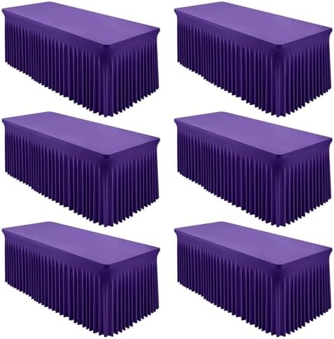 6 Packs Purple Spandex Table Covers 8 Foot, Fitted Stretch Table Cloth with Skirts 96x30 Inch, Wrinkle-Free Floor Length Rectangle Tablecloths for Trade Show Weddings Parties Banquets Events by Shillance