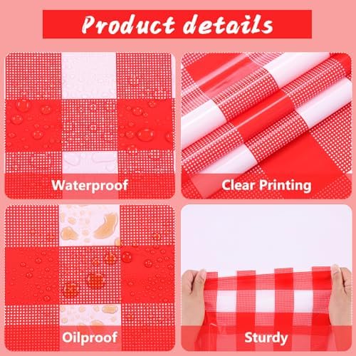 Kesfey Red Gingham Tablecloth Picnic Party Checkered Table Cover 8 Packs - Image 2