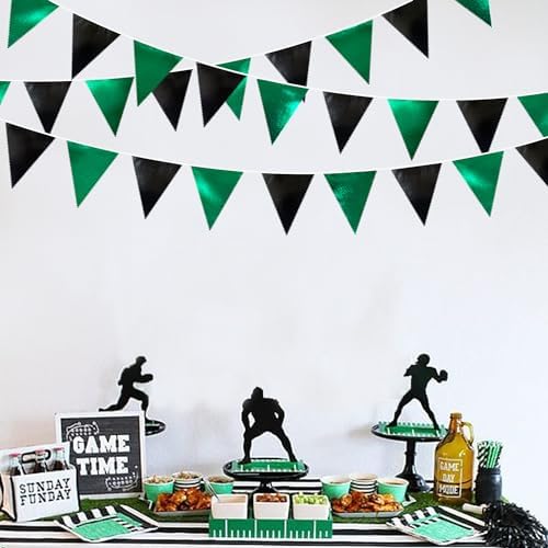 Black Green Party Decorations Metallic Fabric Triangle Pennant Banner Flag Bunting Garland for Video Game Soccer Birthday Graduations Wedding Bachelorette Halloween Outdoor Holiday Party Supplies - Image 5
