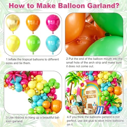 157PCS Flamingo Tropical Luau Balloons Arch Garland Kit, Olive Green Hot Pink Orange Blue Yelloow Gold Balloons with Foil Star Balloons for Summer Beach Aloha Pool Party Decorations Supplies - Image 3