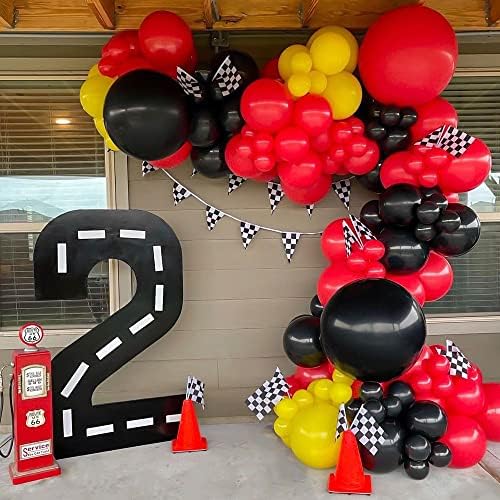 Race Car Birthday Party Decorations - 7inch Orange Race Cones(Holes on Top) with Checkered Flags,12 Traffic Cones, 24 Racing Black and White Flags,Racecar Theme Two Fast Centerpieces Supplies(36PCS) - Image 6
