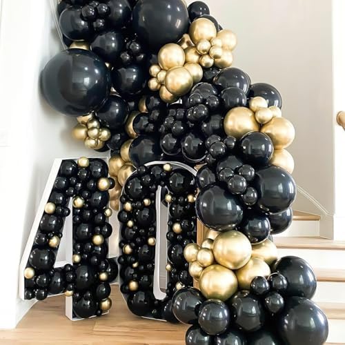 PartyWoo Black and Gold Balloons 66pcs 12 Inch Black Chrome Gold Balloons - Image 2