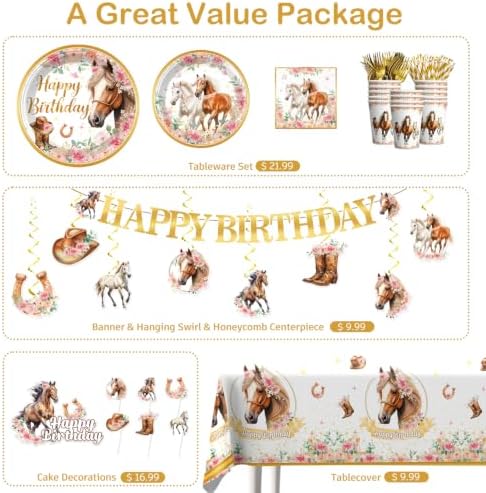 Xynic 361Pcs Horse Birthday Decorations Tableware Set, 50 Serves - Image 3