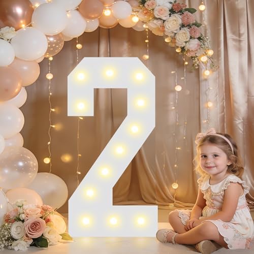 Pooqla 2.4FT Light Up Numbers, Marquee Numbers 2.4 Feet Tall Party Decor for Her Him, Mosaic Big Sign for 2nd 12th 21st Birthday Anniversary Decoration Backdrop, Large Pre-Cut Frame Number 2 by Pooqla