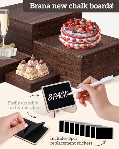 8Sizes Wooden Nested Buffet Risers with Mini Signs for Party Decor - Image 3