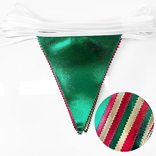 Christmas Party Decorations Triangle Pennant Banner Flag Red Green Gold Metallic Fabric Bunting Garland for Xmas Holiday Wedding Bridal Shower Birthday Bachelorette Graduation New Year Party Supplies - Image 3