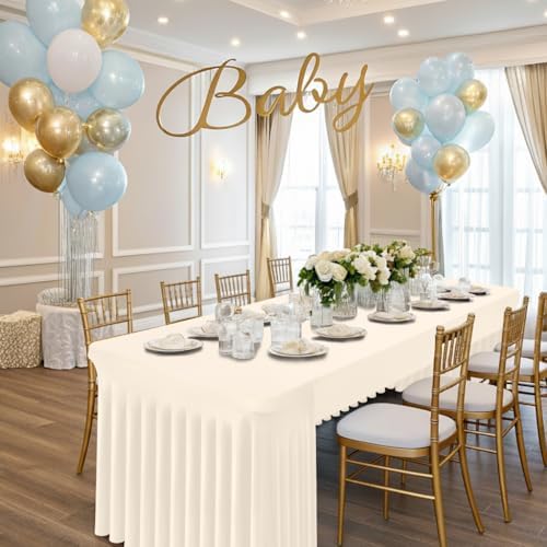 Smiry 2 Pack Spandex Open Back Tablecloth,Elastic Fitted Stretch Tablecloth for 6FT Rectangle Tables,Waterproof Washable Table Cover Skirt for Wedding, Banquet & Parties (Beige, 72Lx30Wx30H Inch) - Image 5