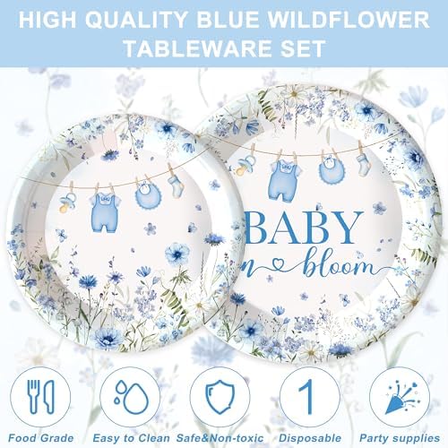 120PCS Boy Baby Shower Party Supplies Baby in Bloom Party Decorations Spring Wild Flower Pregnancy Announcement Tableware Set Dessert Plates Napkins Cups Set for 20 Guests - Image 2