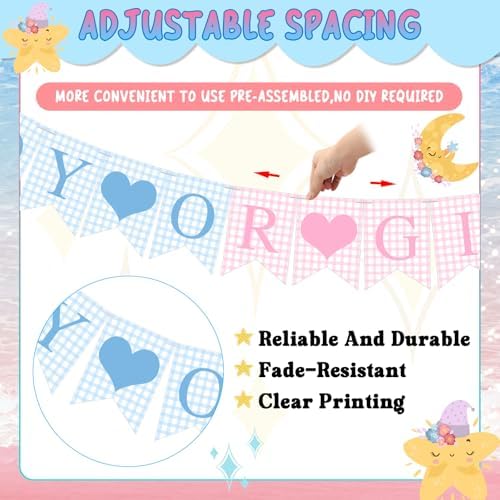 Hahafelt Boy or Girl Banner for Baby Shower Decorations, Blue Pink - Image 3