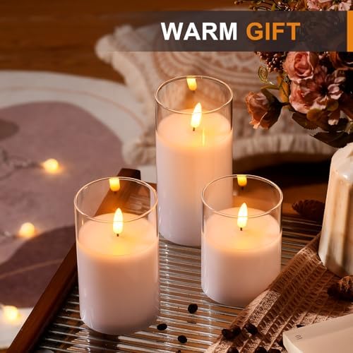 Tyawon Glass Battery Operated LED Flameless Candles with Remote and Timer, Real Wax Candles Warm Color Flickering Light for Festival Wedding Home Party Decor(Pack of 3)-White - Image 6