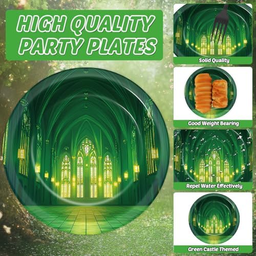 96Pcs Green Castle Paper Plates and Napkins Wonderland Theme Birthday Party Supplies Fairytale Movie Disposable Dinnerware Tableware Set for Princess Birthday Baby Shower Decorations Serve 24 - Image 3
