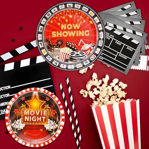 180Pcs Movie Night Party Supplies Paper Plates and Napkins Serve 60 - Image 4