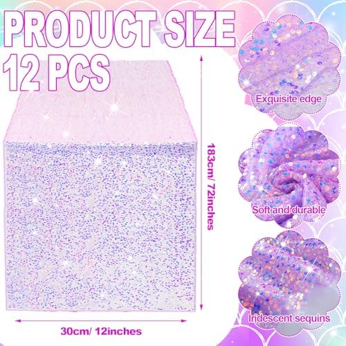 Remagr 12 Pcs Iridescent Mermaid Sequin Table Runner, Purple - Image 2