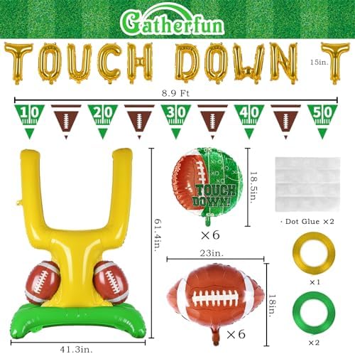 Football Party Supplies Kit - Touchdown Letter Balloon, Goal Post & Football Shaped Foil Balloons, Round 'Touchdown!' Foil Balloons, and Banner for Birthday, Game day, Tailgate Party Decorations - Image 2