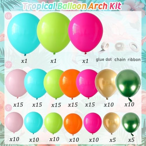 Flamingo Hawaiian Tropical Balloon Garland Arch Kit,161 Pcs Fruit Green and Hot Pink Aqua Blue Orange Gold Balloons for Hawaii Summer Beach Pool Luau Birthday Baby Shower Party Decorations - Image 2