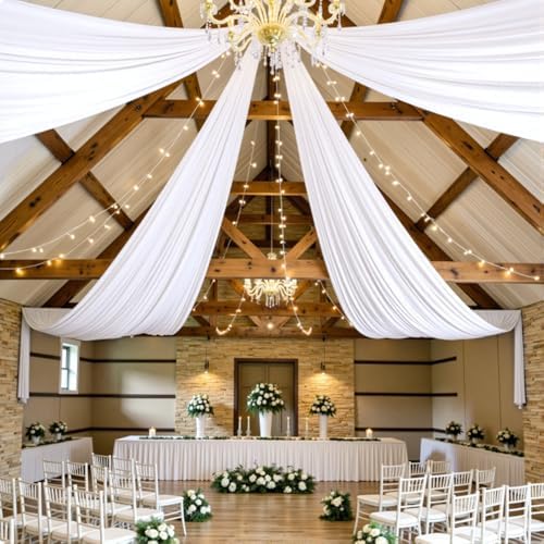 4 Panels 5ft(W) x 20ft(L) White Ceiling Drapes for Wedding Parties by PartyVillage